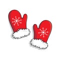 Pair of knitted christmas mittens isolated on white background.